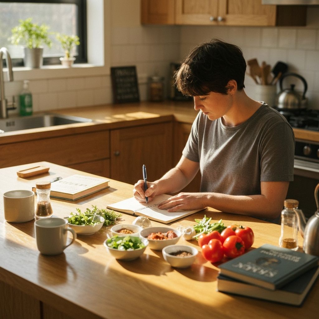Person som planerar måltider vid köksbord